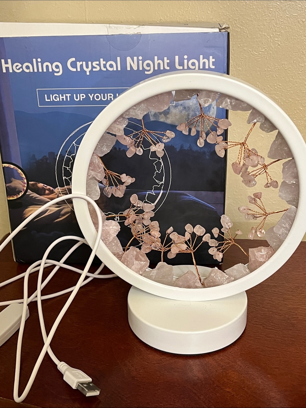 Healing crystal night light rose quart new